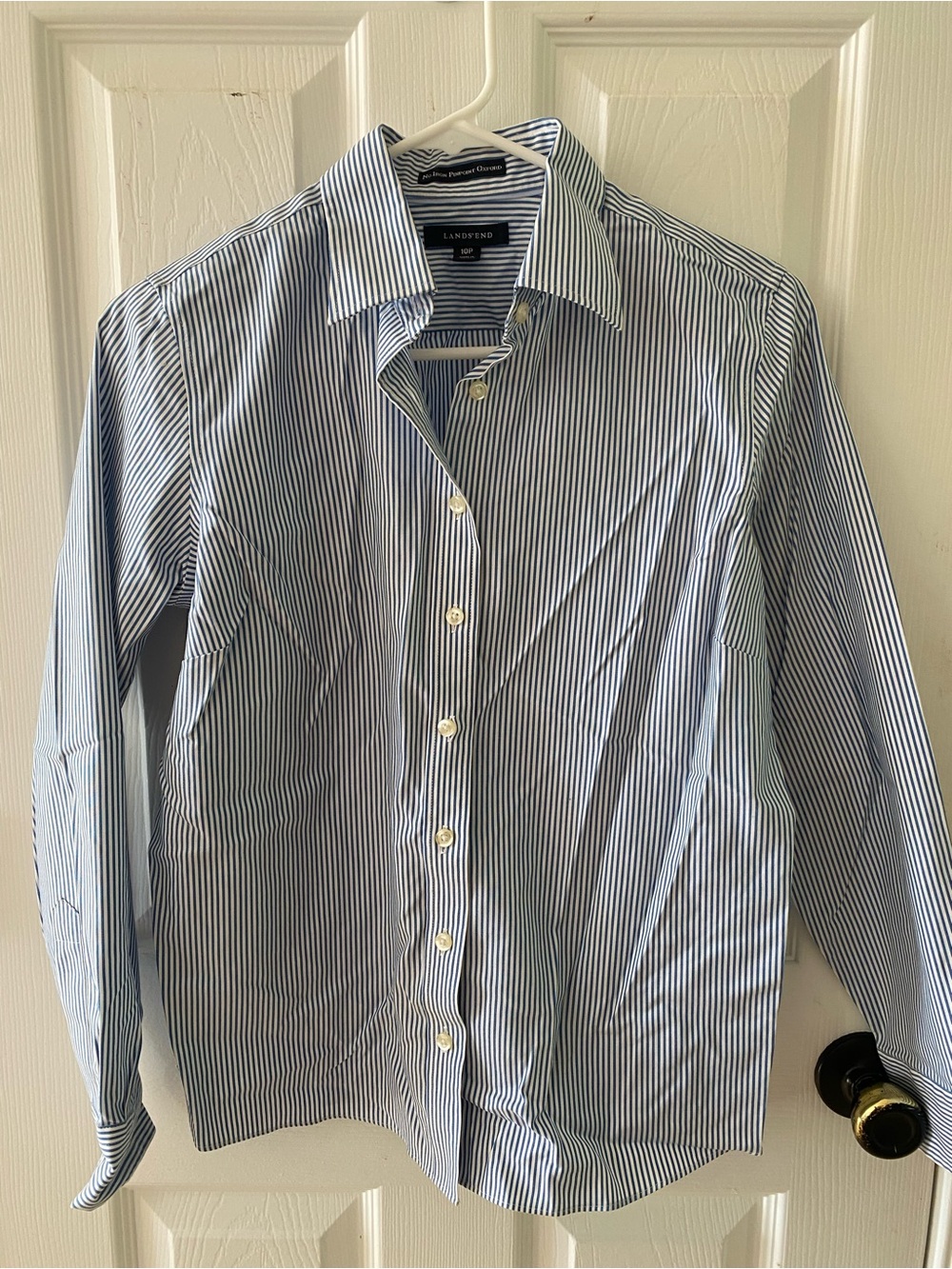Lands' End Blue and White Striped Button-Front Blouse - Picture 2 of 2